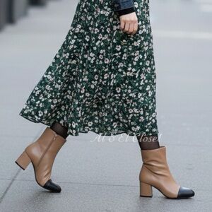 Liz Claiborne Kendale Two-Tone Ankle Boots Tan & Black Cap Toe Sz 7M Vegan NWT